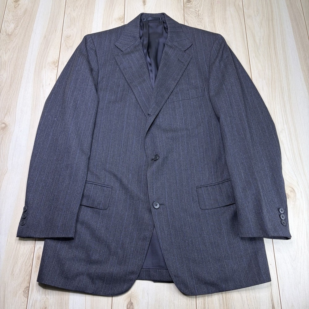J. Press VTG Herringbone Double Pinstripe Wool 2/3 Roll Blazer Mens 40L Gray USA